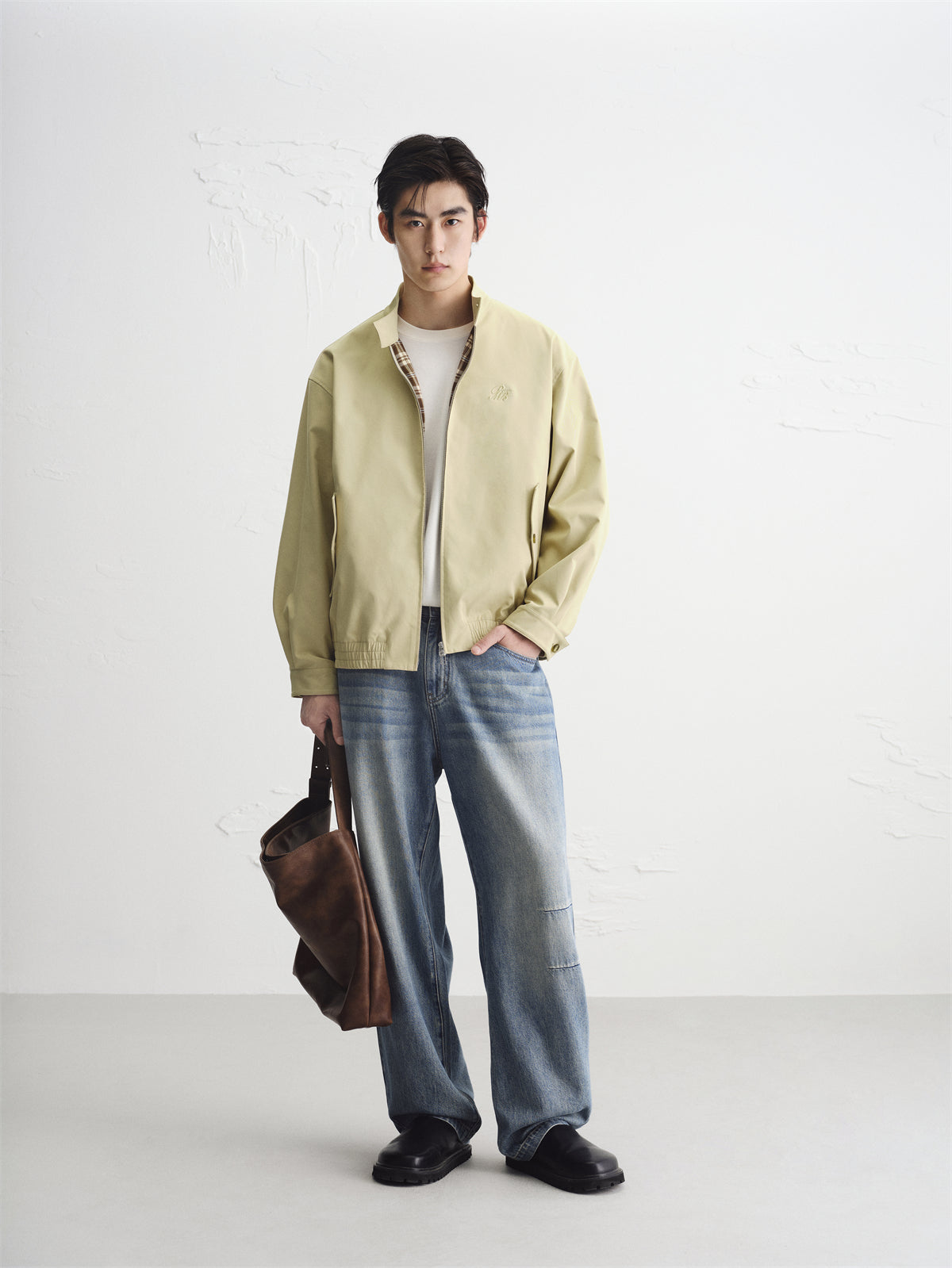 Men's Khaki Harrington Jacket with Plaid Lining