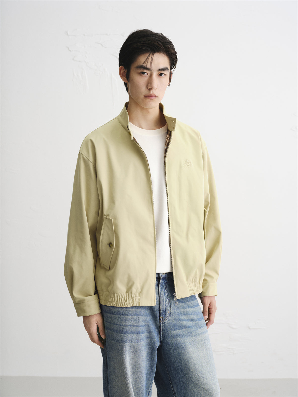 Men's Khaki Harrington Jacket with Plaid Lining