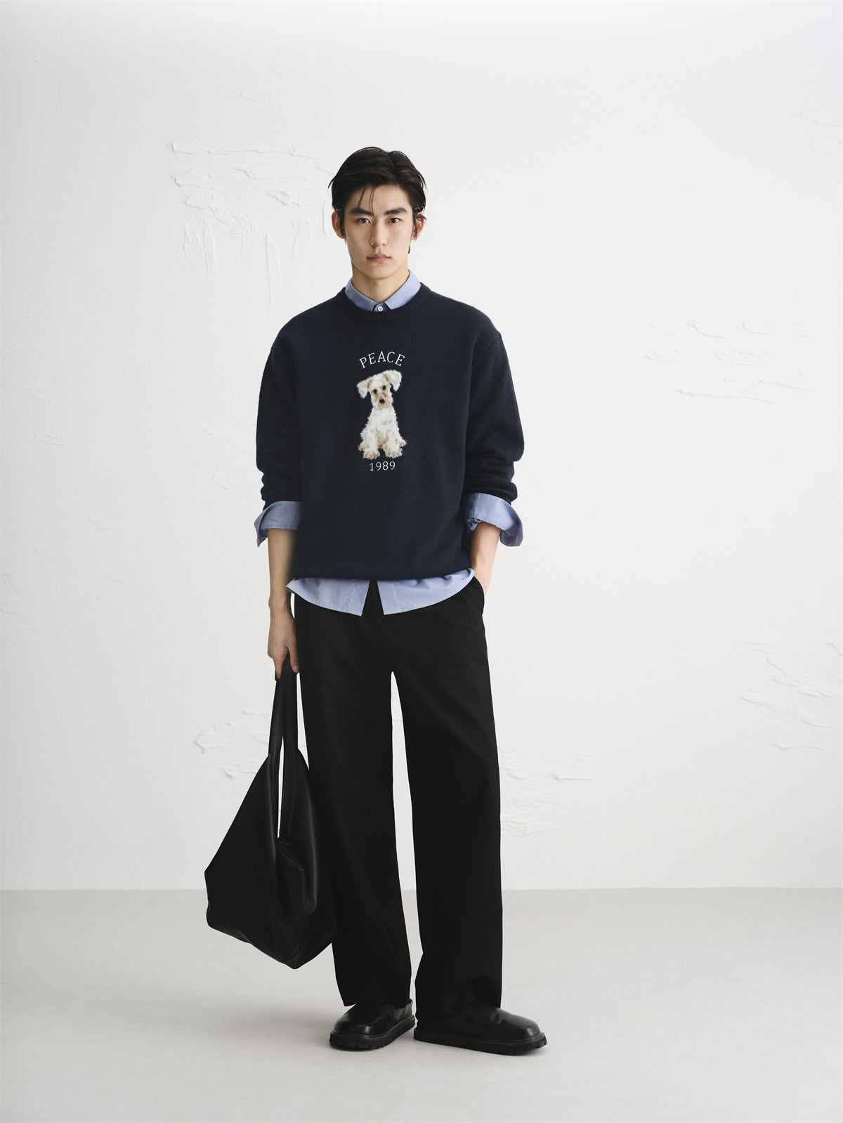 Men's Relaxed Fit Textured Jacquard Sweater