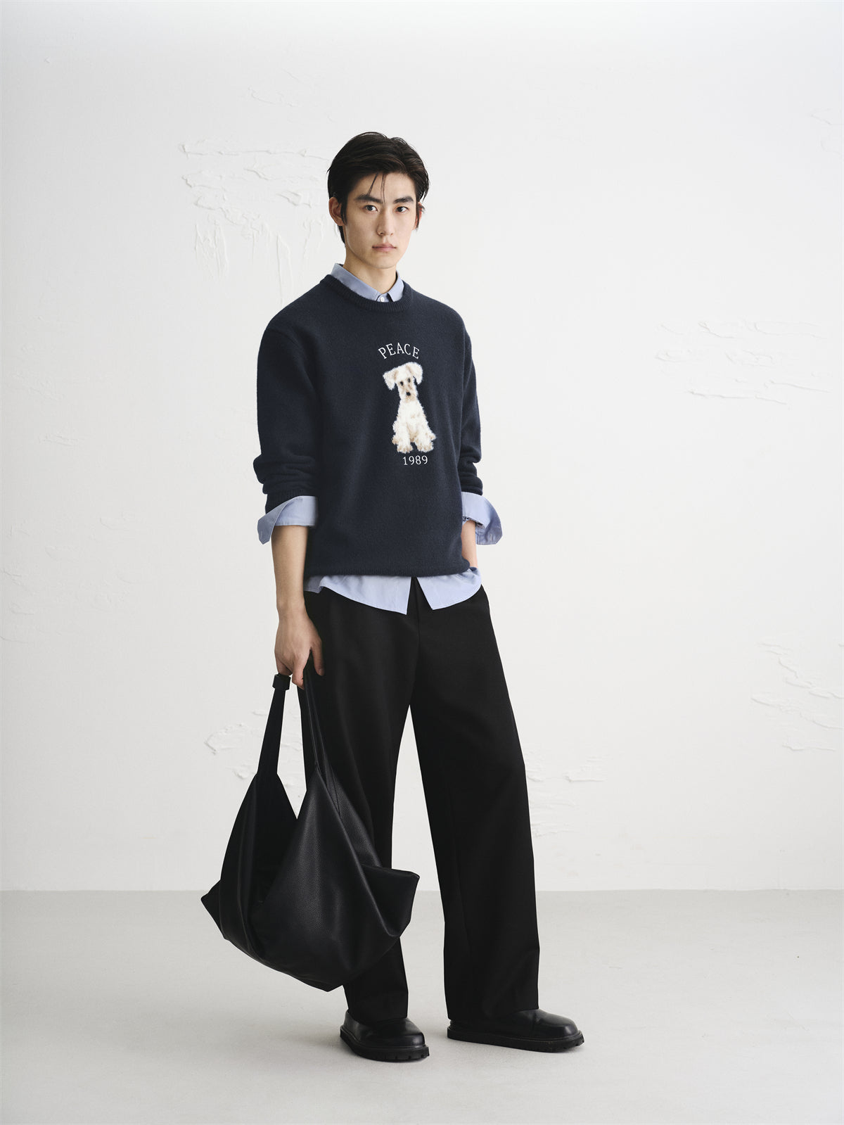 Men's Relaxed Fit Textured Jacquard Sweater