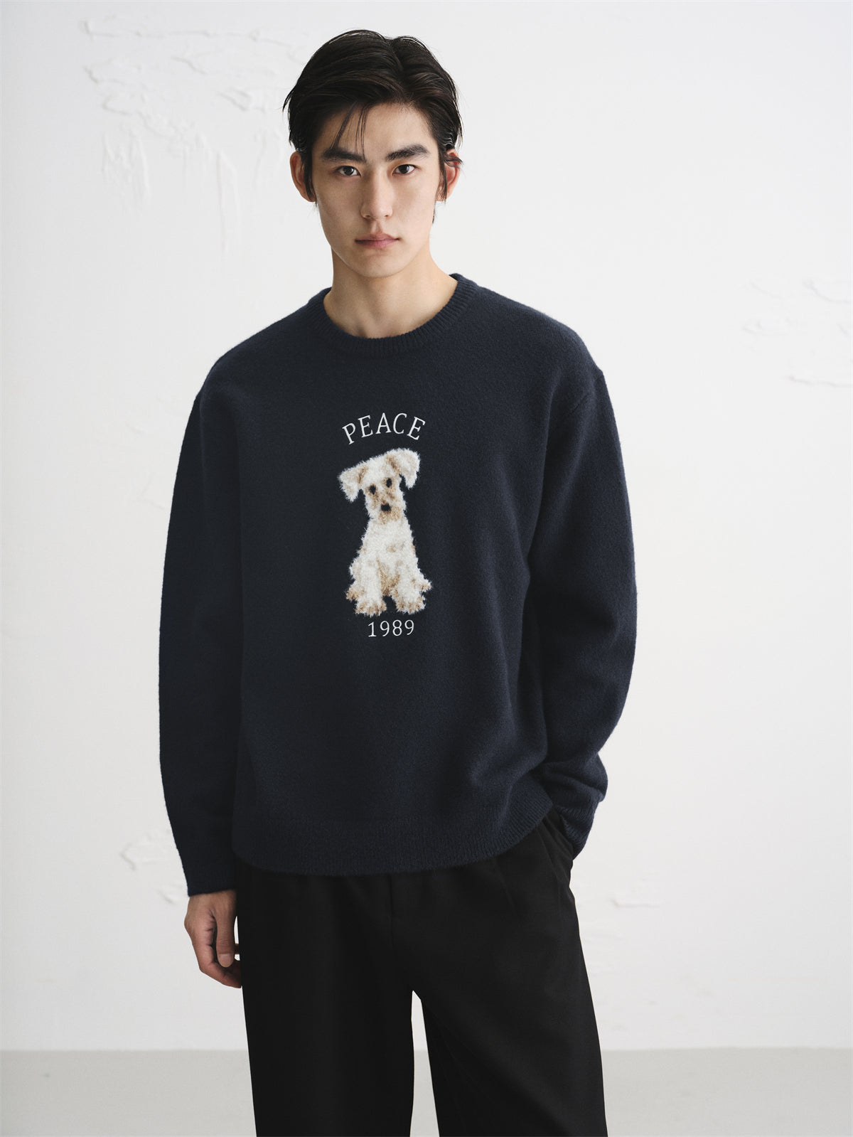 Men's Relaxed Fit Textured Jacquard Sweater