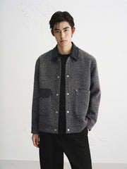 Men's Tweed-Texture Jacket with Suede Trim