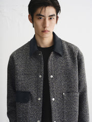 Men's Tweed-Texture Jacket with Suede Trim