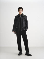 Men's Contrast-Stitch PU Leather Jacket