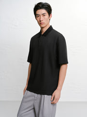 Men's Textured Jacquard Knit Polo Shirt