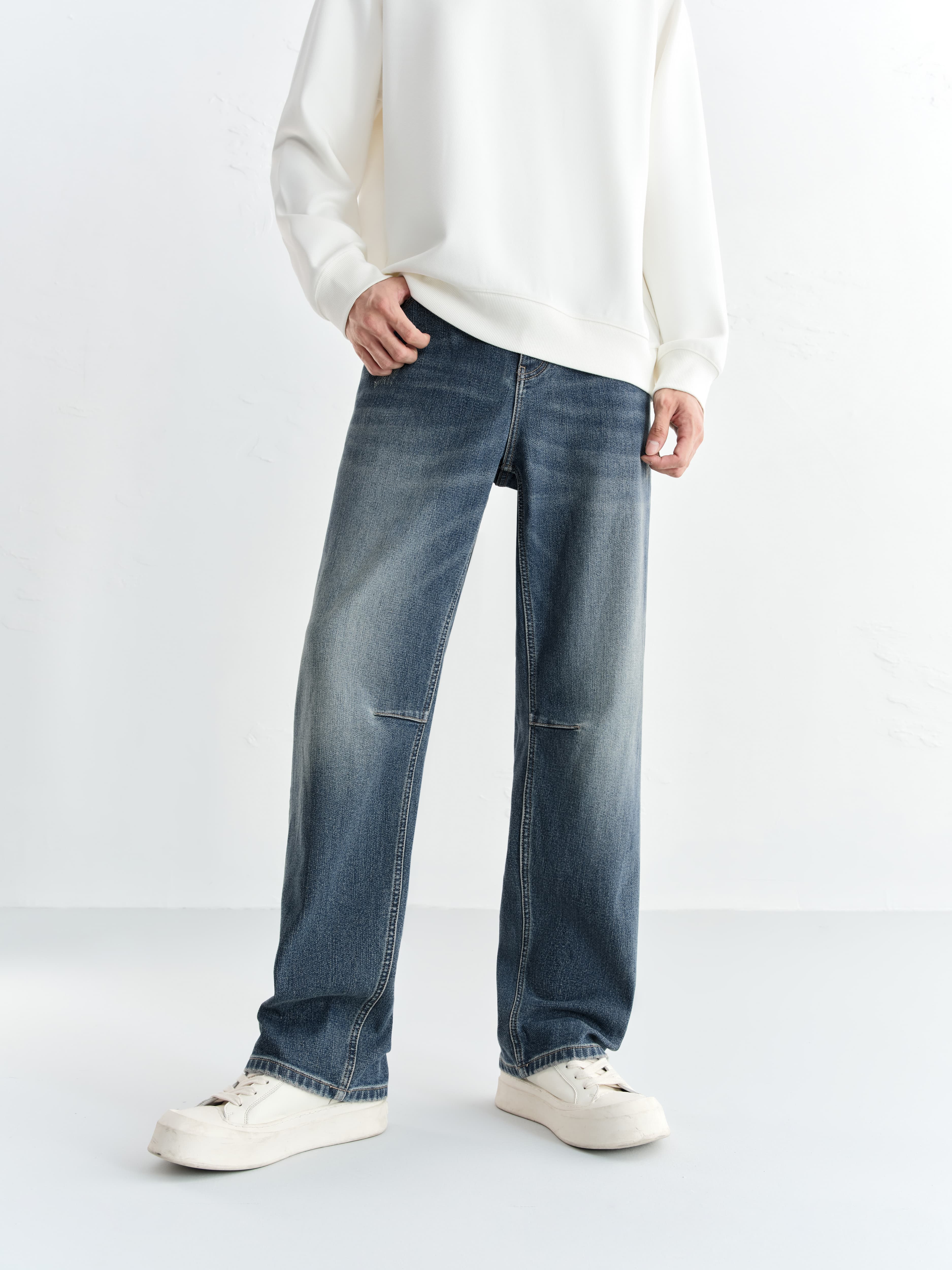 Men's Elastic-Waist Straight Jeans