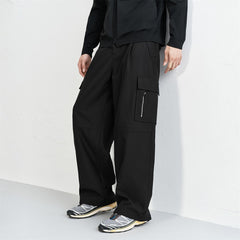 Men's Wide-Leg Cargo Pants with Drawstring Cuffs