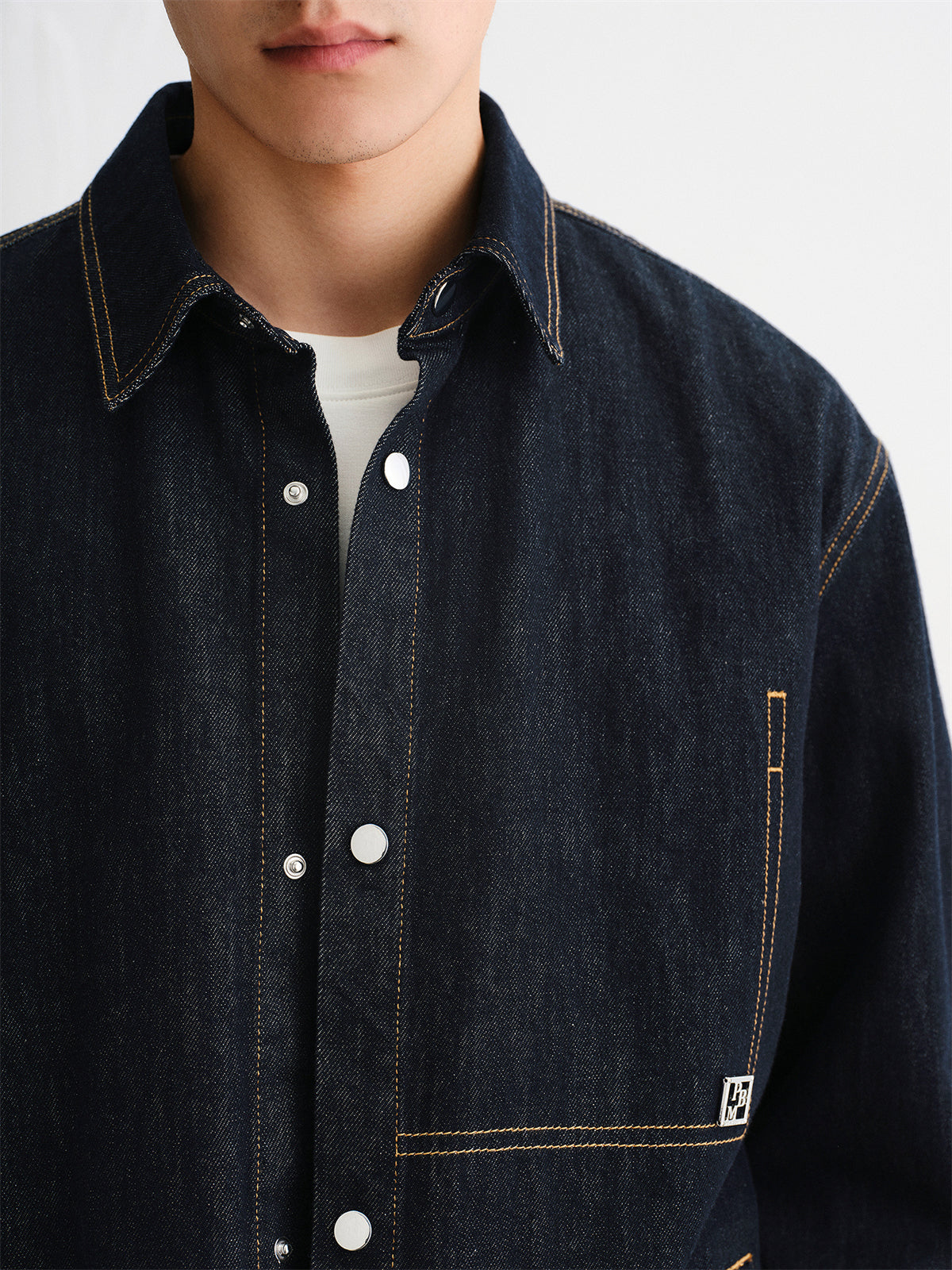 Men's Denim Shirt with Contrast Topstitching