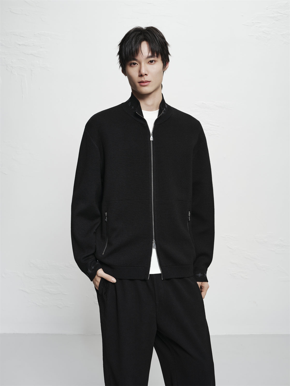 Men's Jacquard Wool-Blend Knit Cardigan