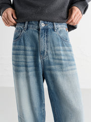Men's Pleated Straight-Leg Wide Jeans