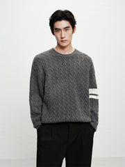 Men's Cable-Knit Contrast-Stripe Sweater