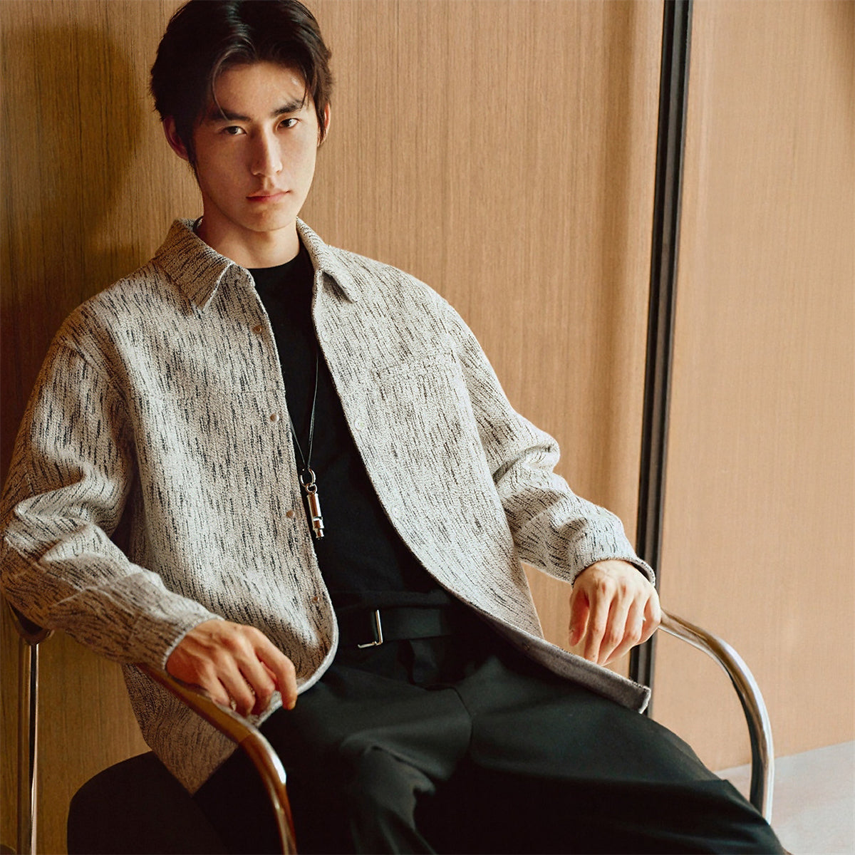 Men's Fleece-Lined Textured Tweed Shirt