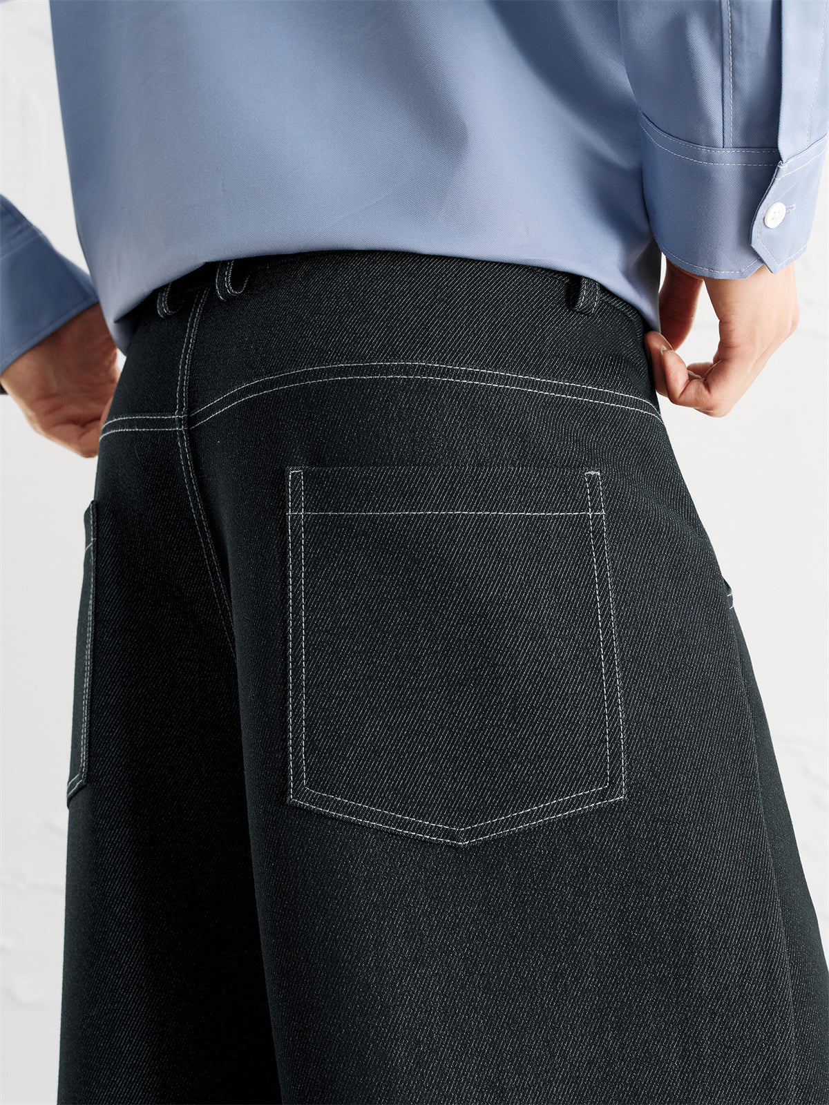Men's Vintage Contrast-Stitched Wide-Leg Faux Denim Pants