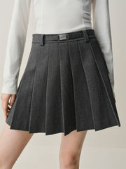 Women's Wool-Blend Pleated Short Skirt
