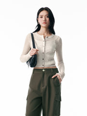 Women's Cropped Linen-Blend Openwork Knit Cardigan