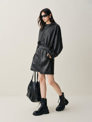 Women's High-Waist Fleece-Lined PU Shorts
