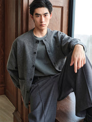 Men's Brushed Knit Cardigan with Dog Embroidery