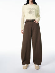 Women's Wide-Leg Curved Pants with Belt