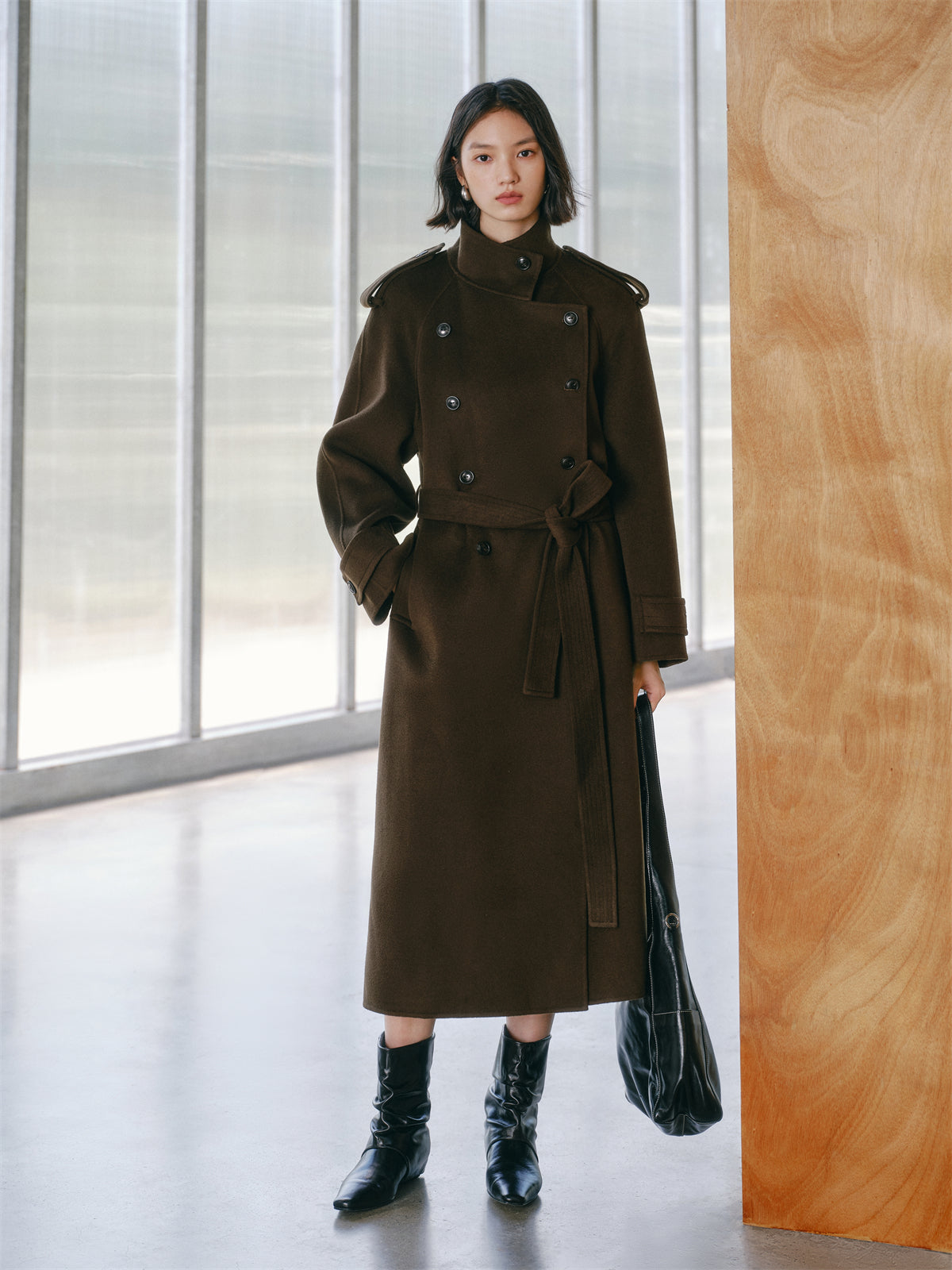 Women's Double-Breasted Trench-Style Cashmere Coat