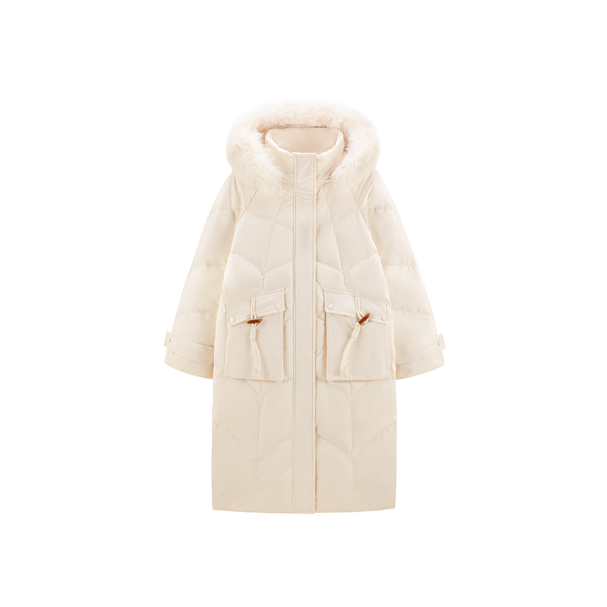 Women's Horn Button Parka Down Coat with Fox Fur Collar