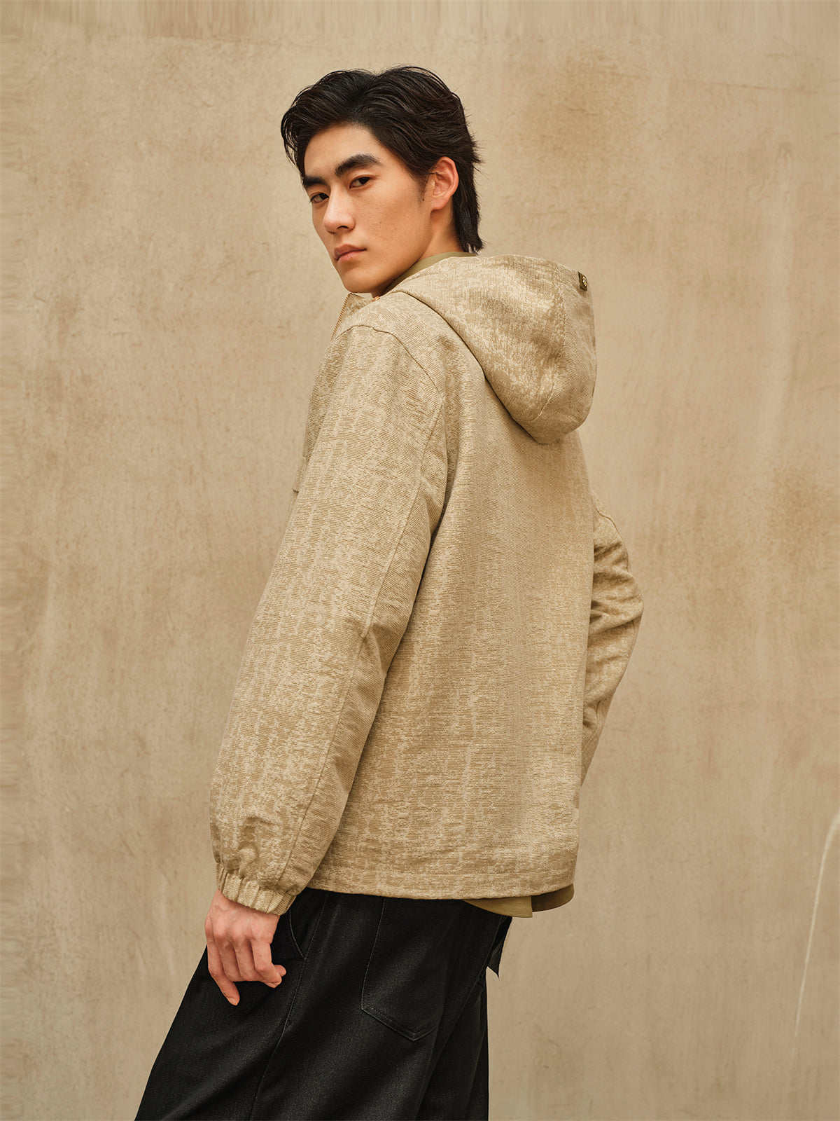 Men's Tweed-Texture Hooded Jacket