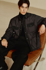 Men's Goose Down Denim-Panel Shirt Jacket
