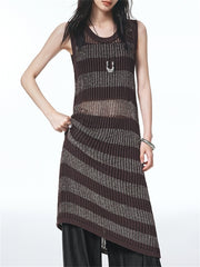 Women's Sleeveless Fitted Striped Knit Dress