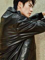 Men's Waxed Leather Bomber Jacket
