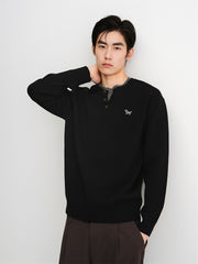 Men's Contrast-Panel Henley Knit Sweater