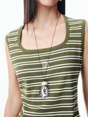 Women's Horseshoe Neck Striped Contrast Vest