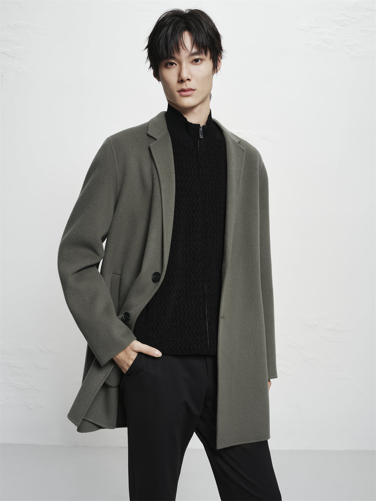 Men's Wool-Blend Notched-Lapel Coat