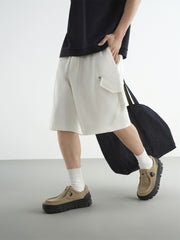 Men's Beige Utility Embroidered Cargo Shorts