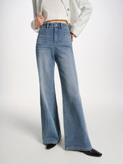 Women's Washed Wide-Leg Slightly Flared Pants