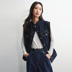 Women's Oversized Denim Vest with Statement Buttons