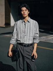 Men's Loose-Fit Textured Stripe Jacquard Shirt