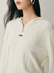 Women's Short Cable-Knit Hooded Sweater