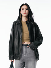 Women's Oversized Vintage Matte PU Jacket