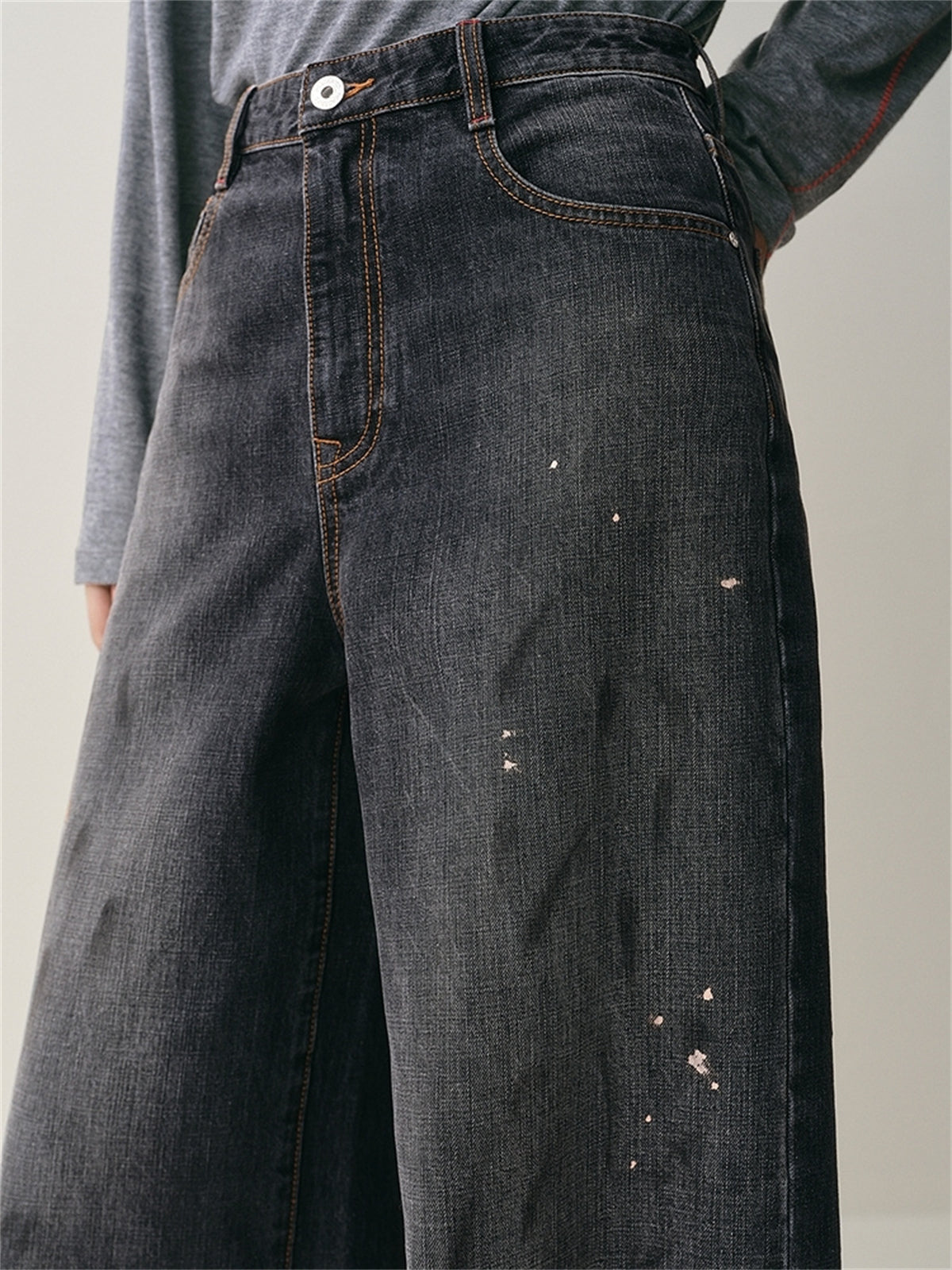 Women's High-Waist Ombre Splatter Wide-Leg Jeans