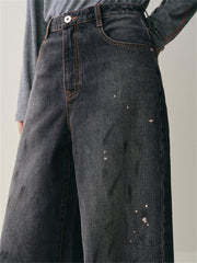 Women's High-Waist Ombre Splatter Wide-Leg Jeans