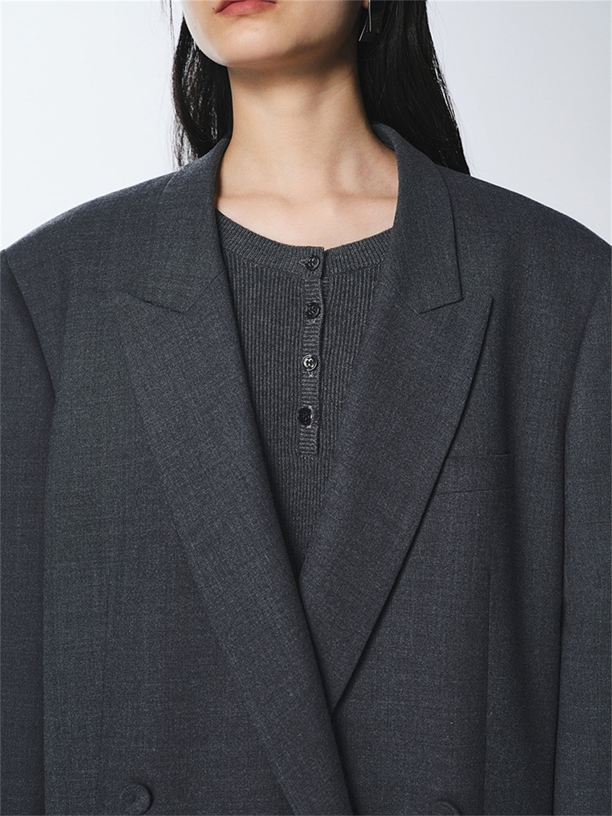 Women's Grey Peak-Lapel Blazer