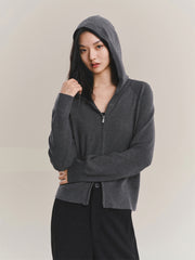 Women's Cropped Padded-Shoulder Hooded Cardigan