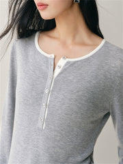Women's Contrast-Trim Henley Knit Top