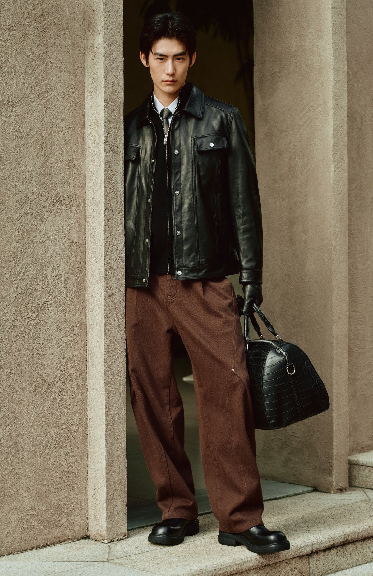 Men's Waxed Slim-Fit Leather Jacket