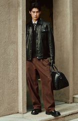 Men's Waxed Slim-Fit Leather Jacket