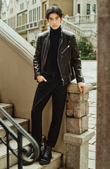 Men's Zip-Detail Moto Leather Jacket