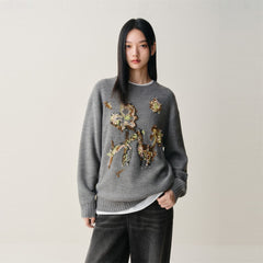 Women's 3D Floral Oversized Knit Sweater