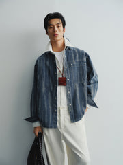 Men's Irregular Gradient-Print Denim Shirt