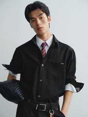 Men's Mercerized Denim Shirt with Back Embroidery