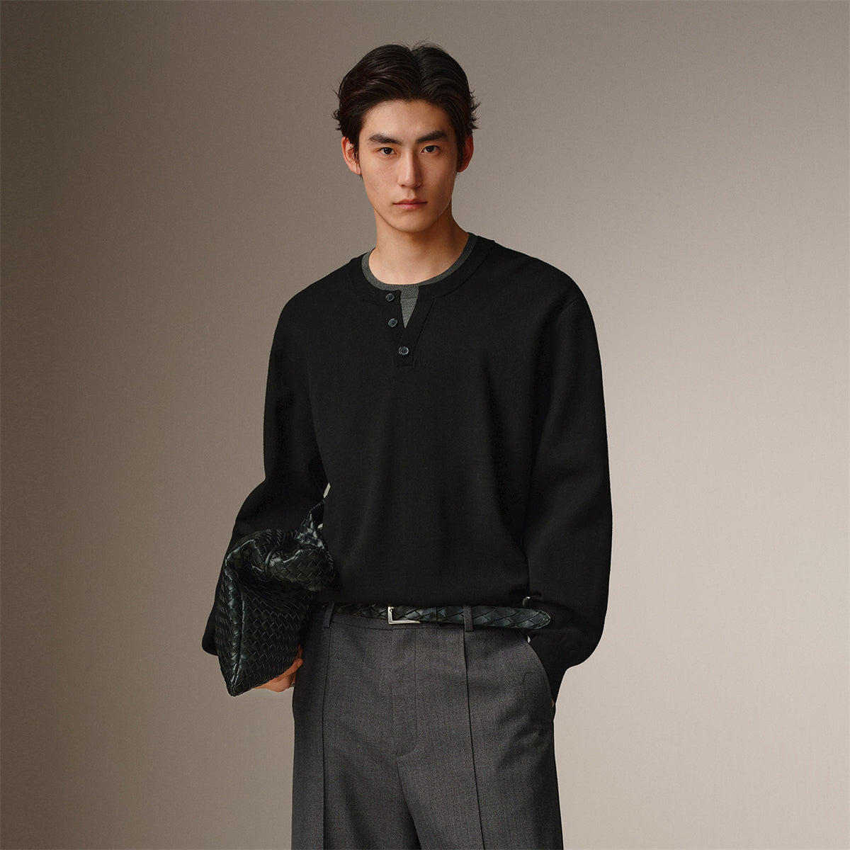 Men's Layered-Look Henley Knit Sweater