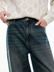 Men's Vintage Washed Wide-Leg Jeans